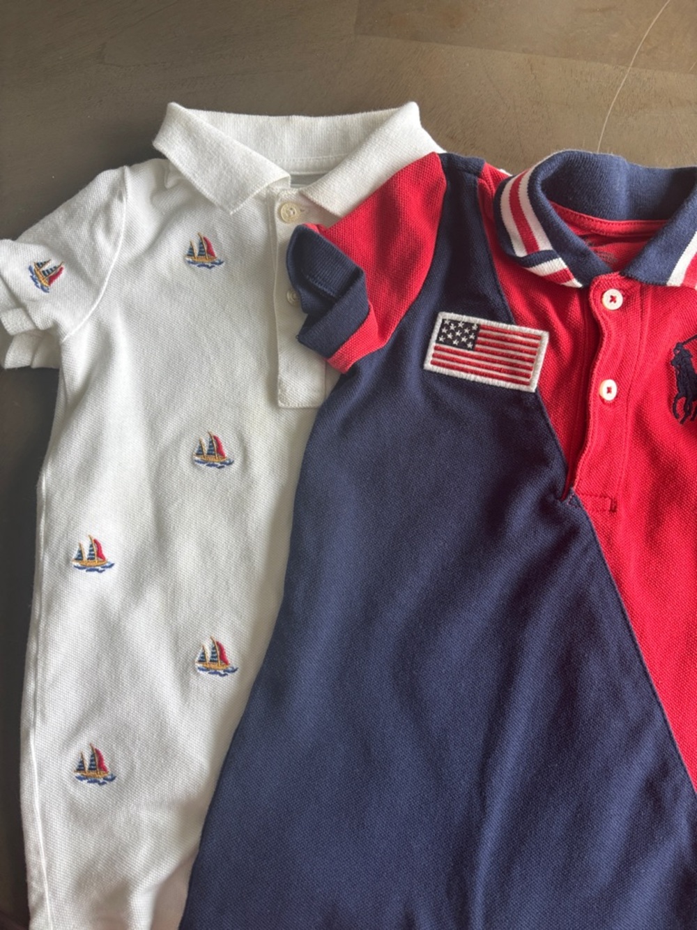 Ralph Lauren White Polo One-Piece with Multicolor Sailboat Embroidery